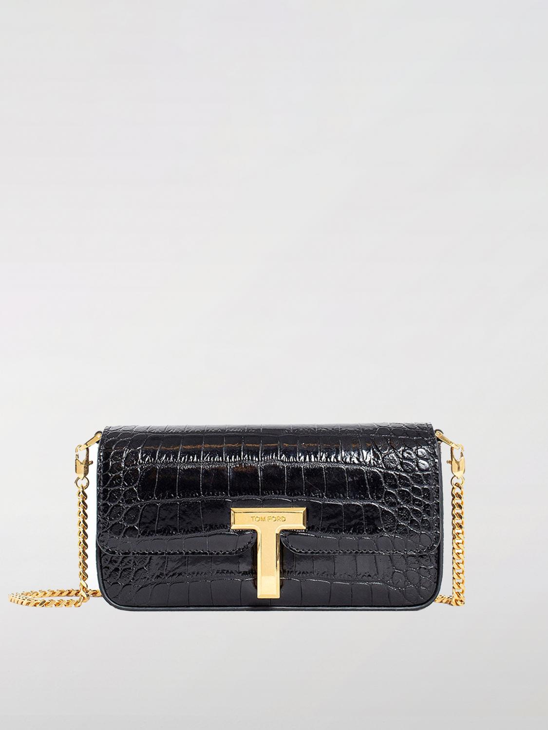 Tom Ford Mini Crossbody Bag In Black Calf Leather With Crocodile Effect In Black