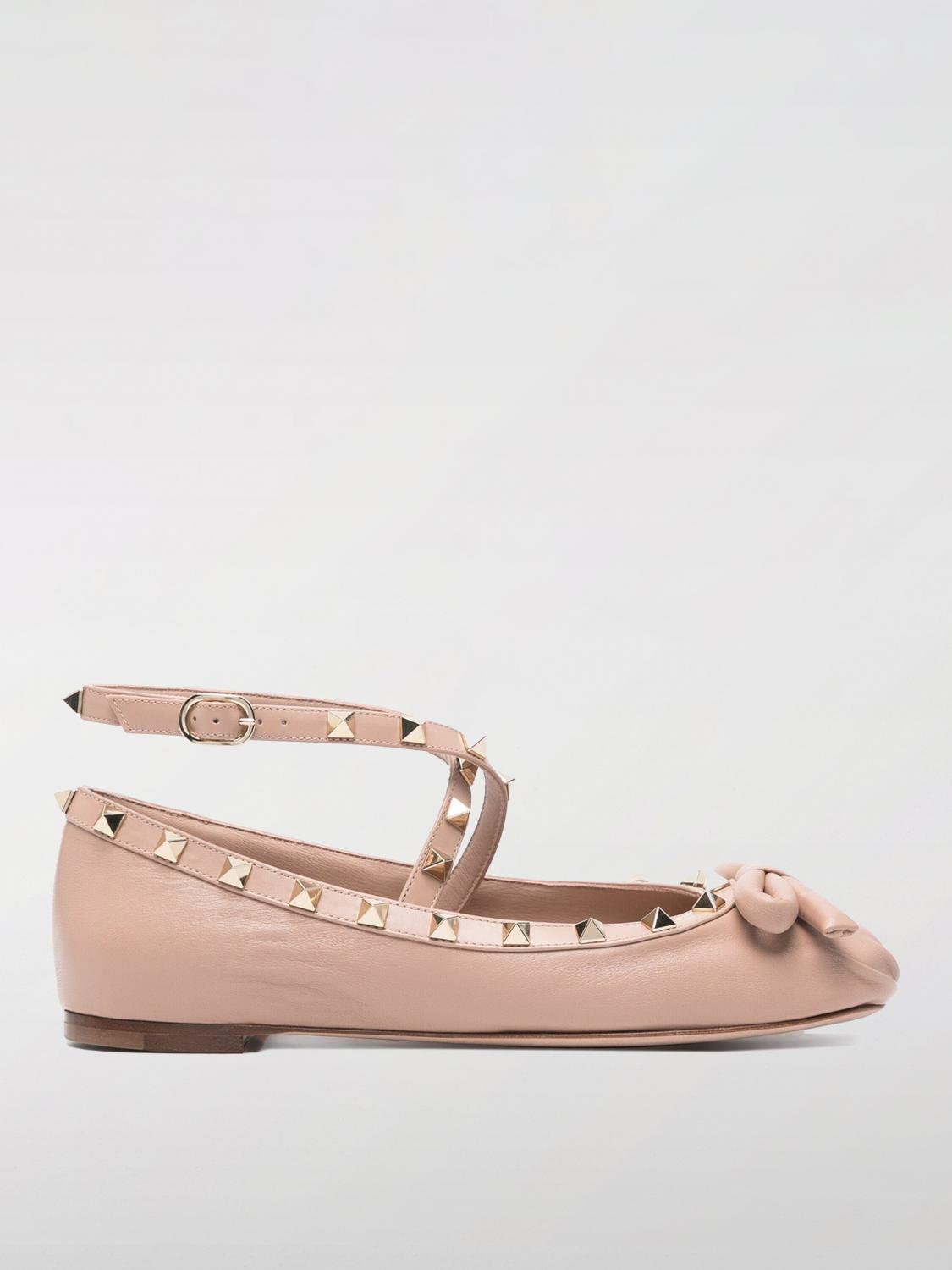 Valentino Silk Rockstud Ballet Flats In Nude