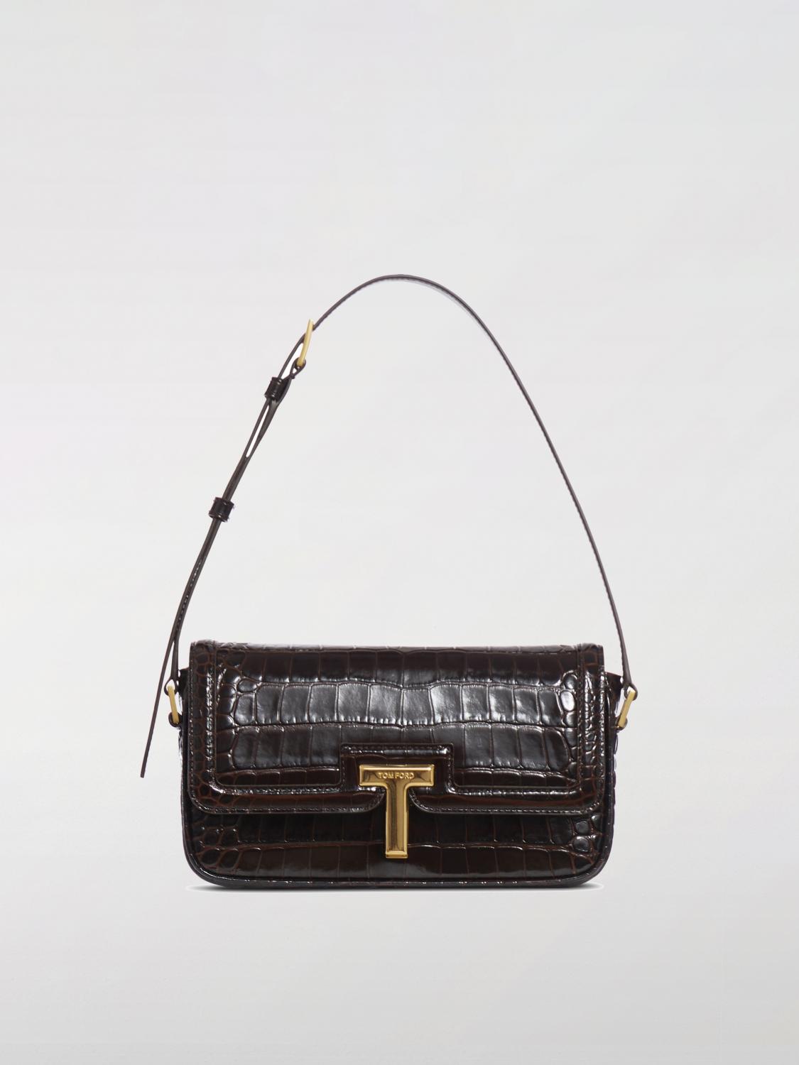 Tom Ford Mini Embossed Crocodile Leather Bag In Brown