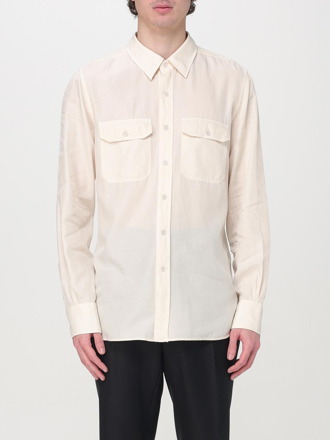 Tom Ford Classic Button-down Shirt With Structured Collar In Grey