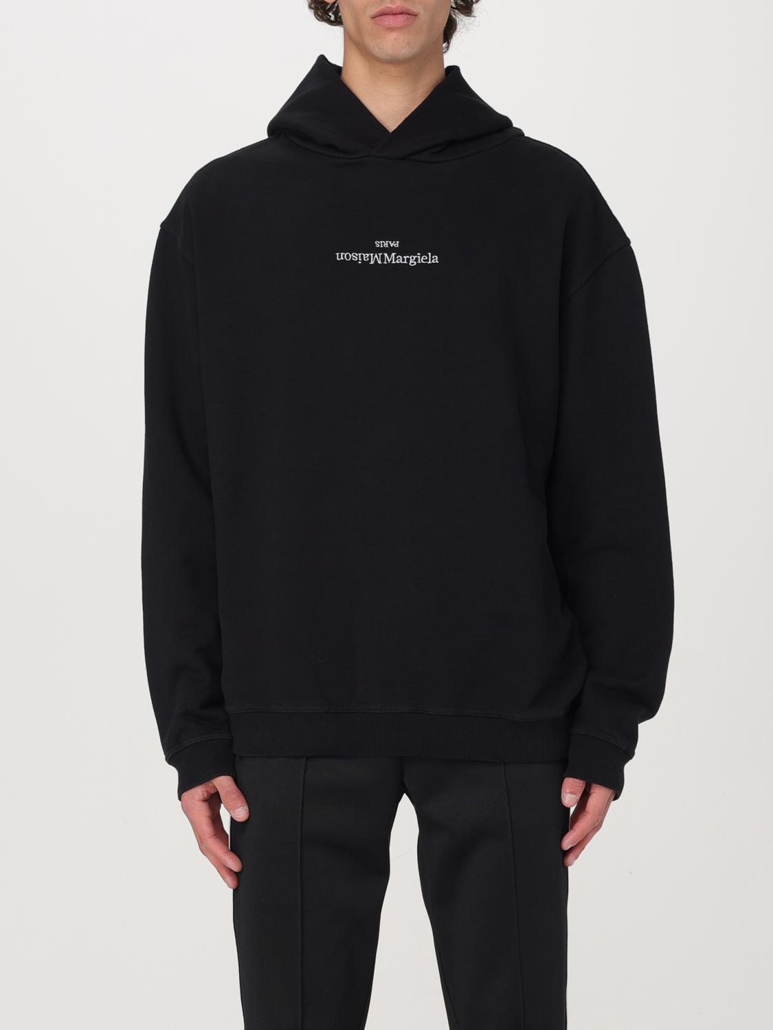 Maison Margiela Black Logo Cotton Hoodie In Black