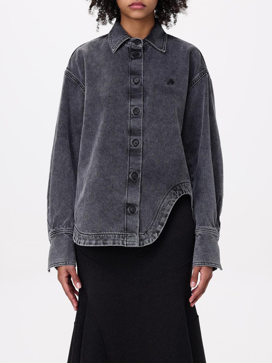 Attico Collared Neck Long Sleeves Washed Effect In Black