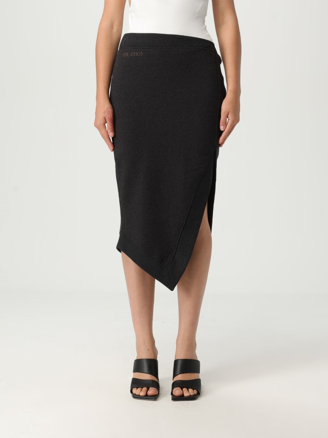 Attico Ribbed Waist Midi Skirt With Side Slit
