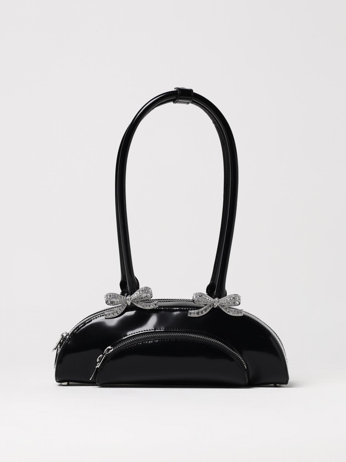 Self-portrait Black Leather Curved Shoulder Bag In Black