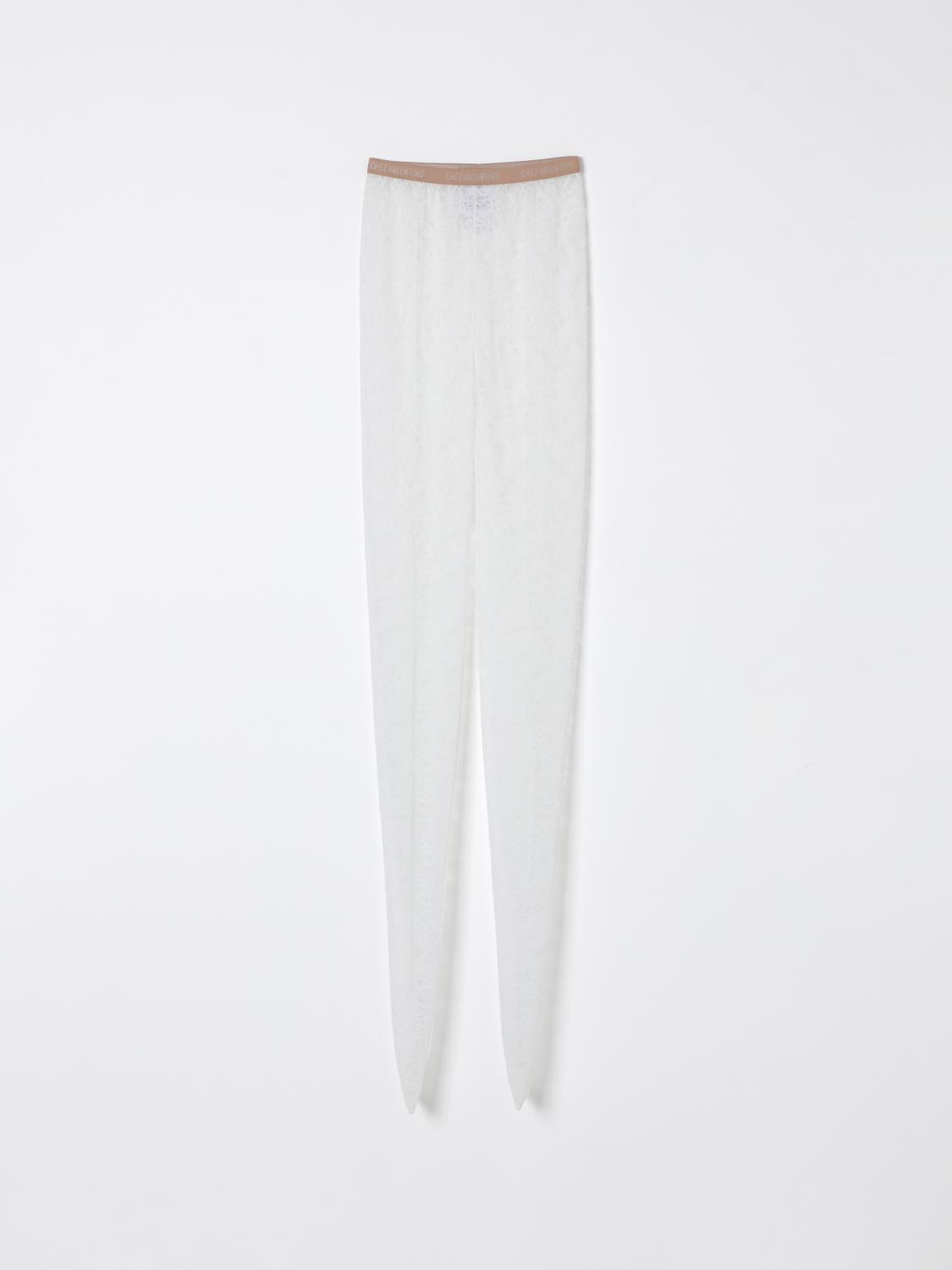 Valentino Logo Waistband Lace Detailed Tights In White