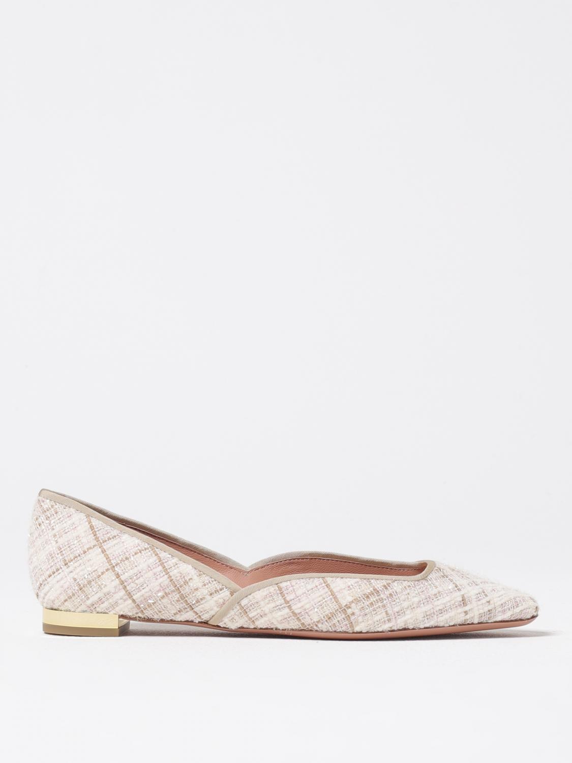 Aquazzura Check Tweed Pointed Toe Ballet Flats In Beige