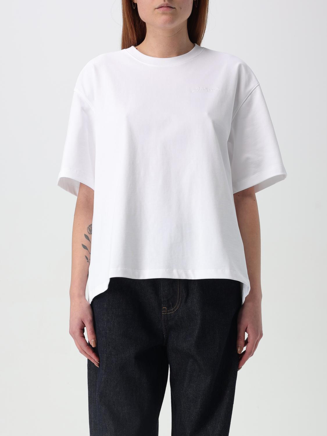 Ganni Rhinestone Logo Embroidery T-shirt In White