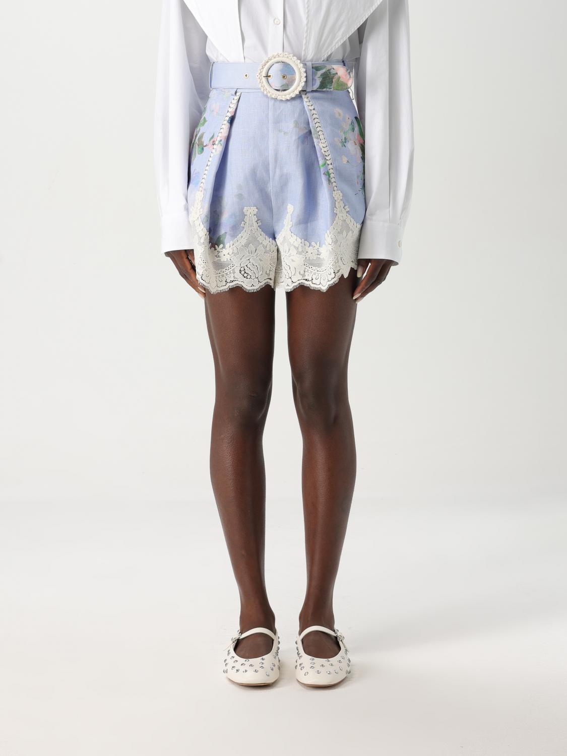 Zimmermann Womens Light Blue Floral Everley Tuck Floral-pattern Linen Shorts In Gnawed Blue