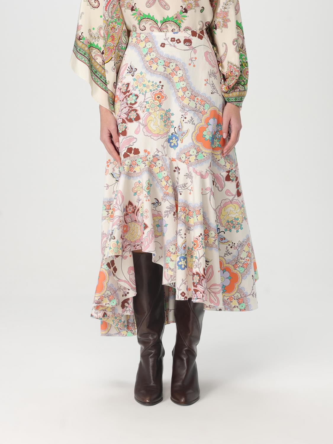 Etro Asymmetric Floral-print Cotton-poplin Midi Skirt In Yellow Cream