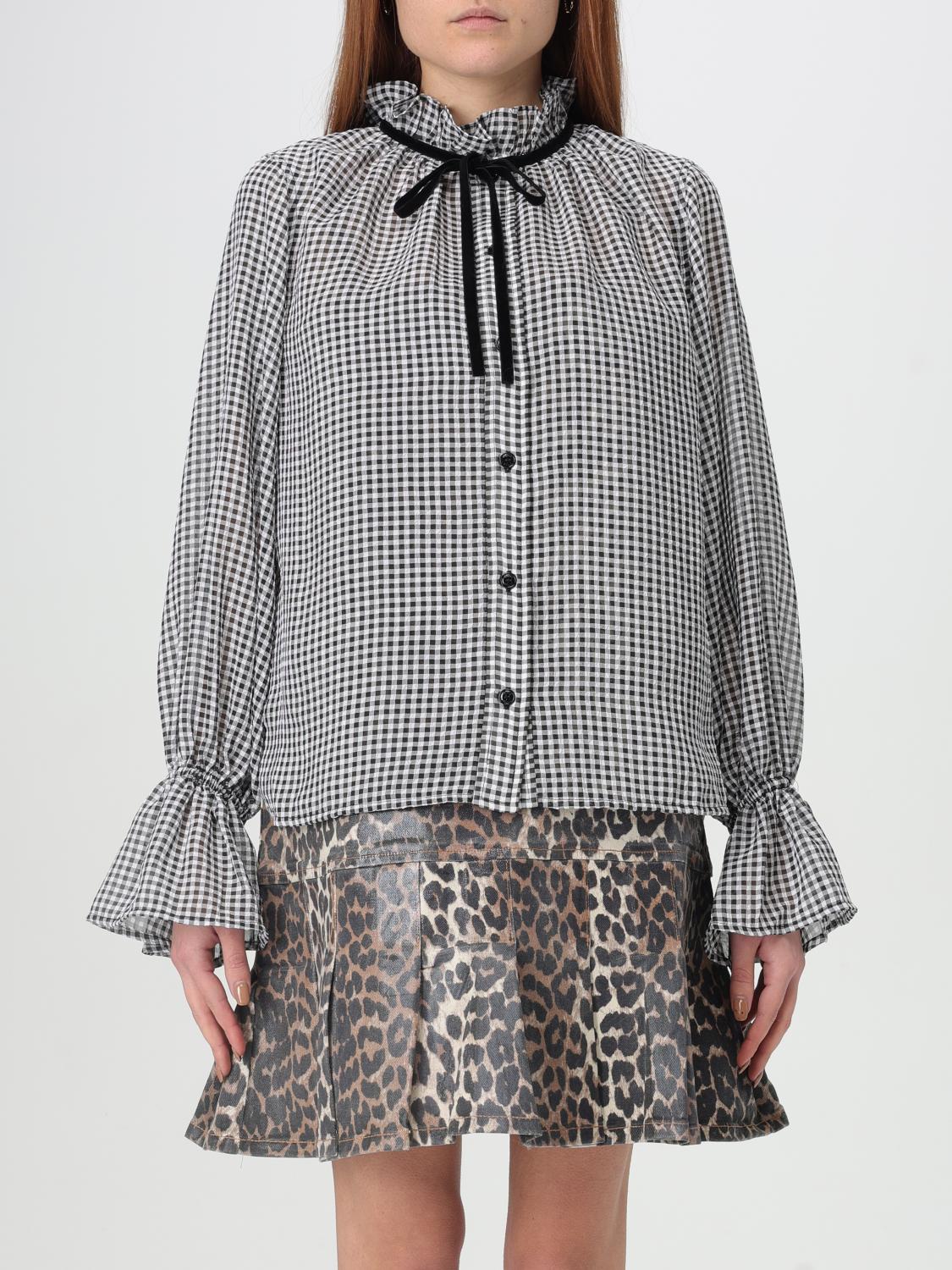 Ganni Printed Button Front Blouse In Black