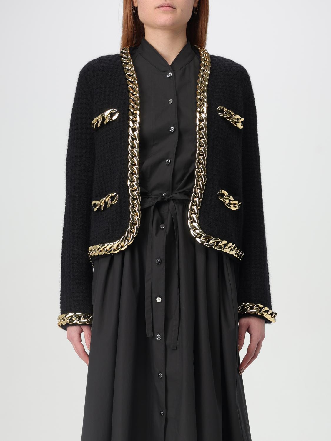 Tory Burch Kendra Chain-embellished Waffle-knit Cardigan In Black