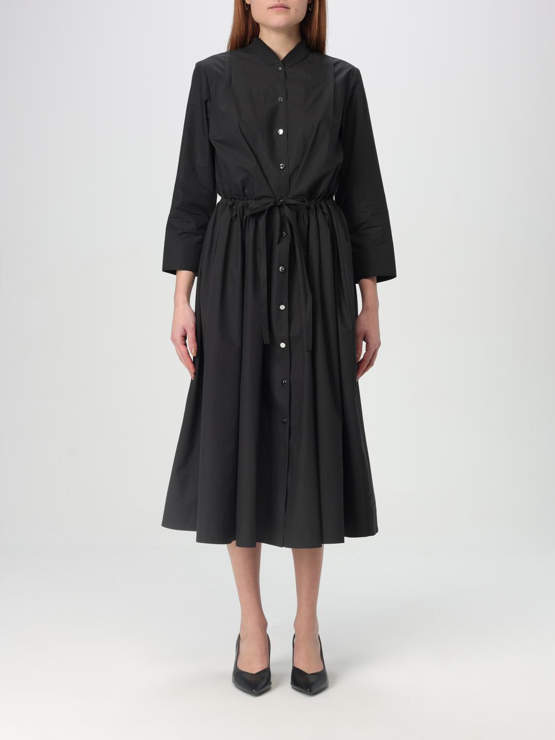 Tory Burch Cotton Chemisier Dress With Drawstring Waist In Black