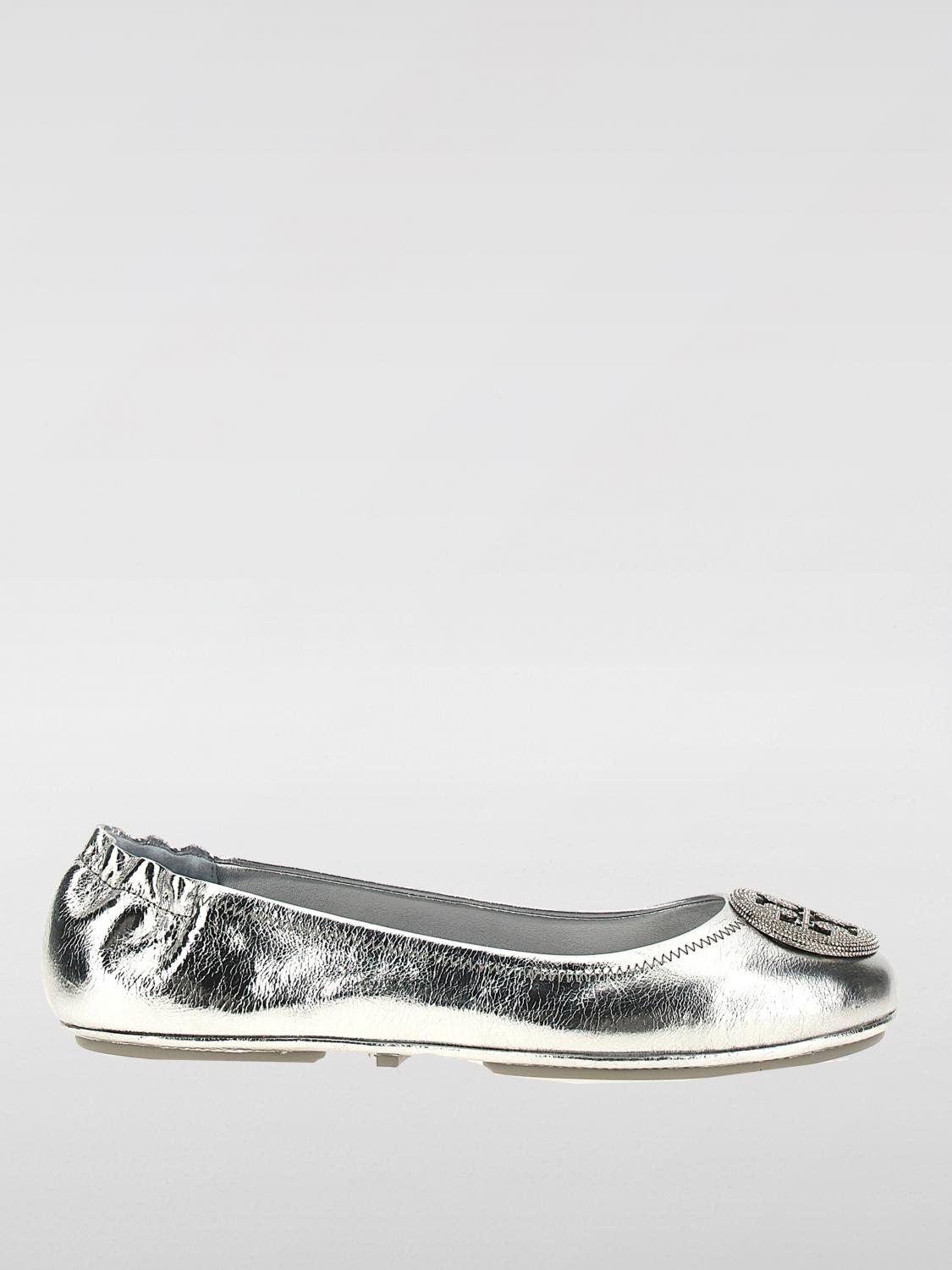 Tory Burch Mini Travel Metallic Leather Ballet Flats In Silver