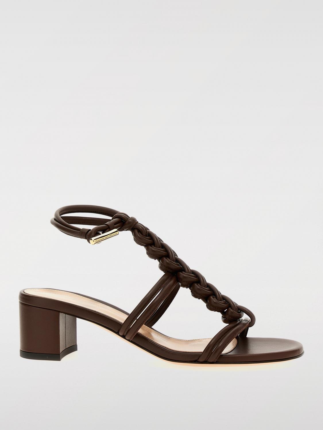 Gianvito Rossi Braided Napa T-strap Sandals In Brown