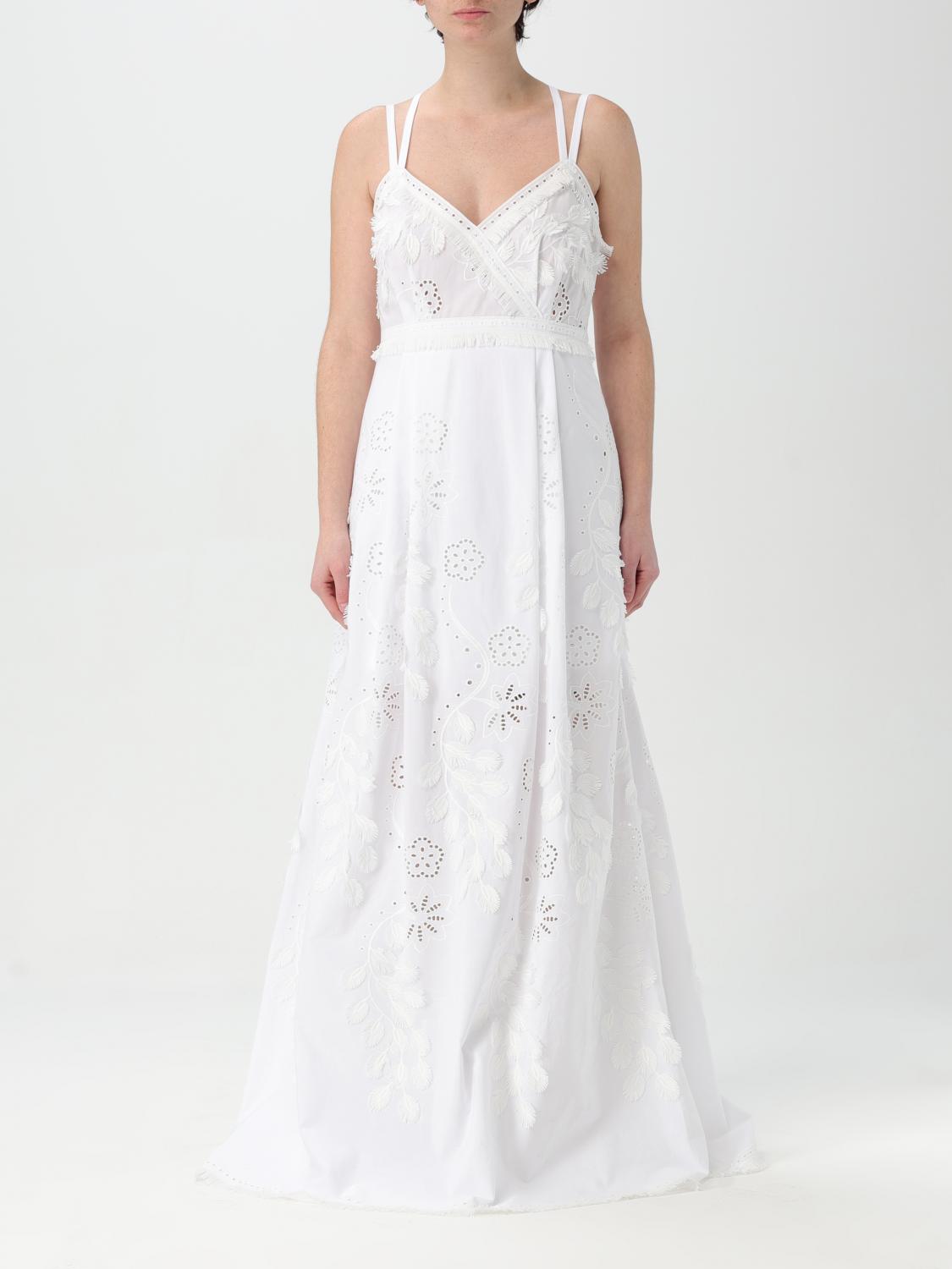 Alberta Ferretti White Sangallo Dress With Crossover Straps In White