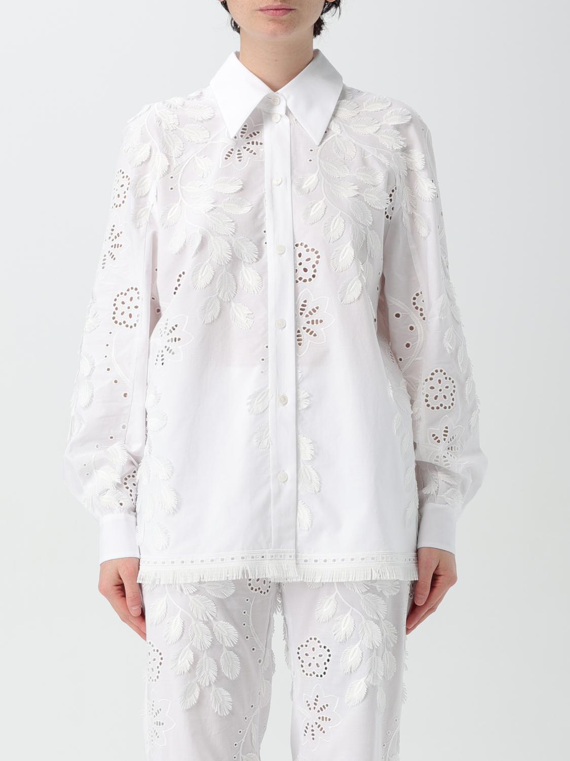 Alberta Ferretti Cut-out And Embroidery Detailed Shirt In Cotton Blend In White