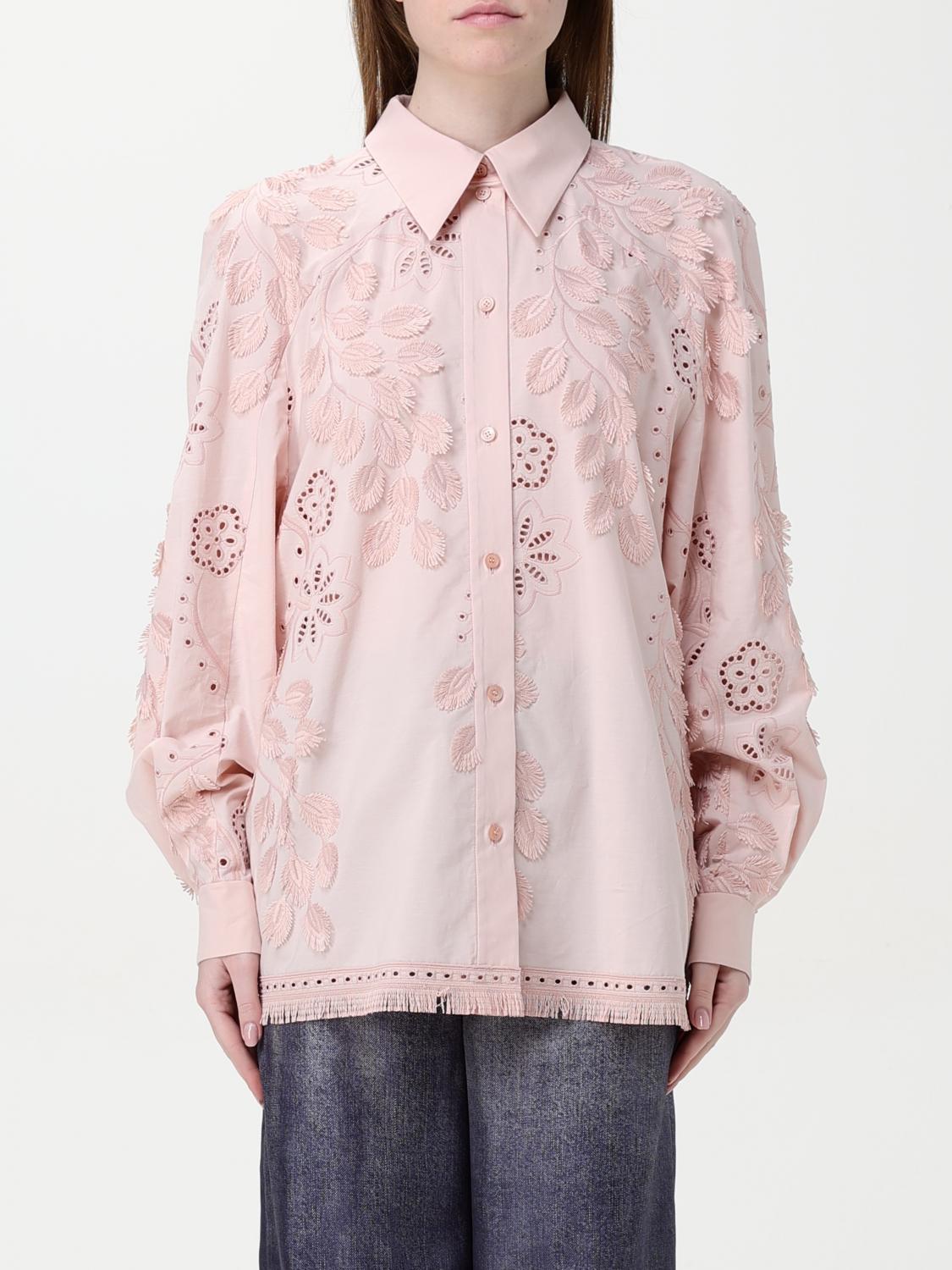 Alberta Ferretti Intricate Floral Embroidery Pink Shirt In Pink