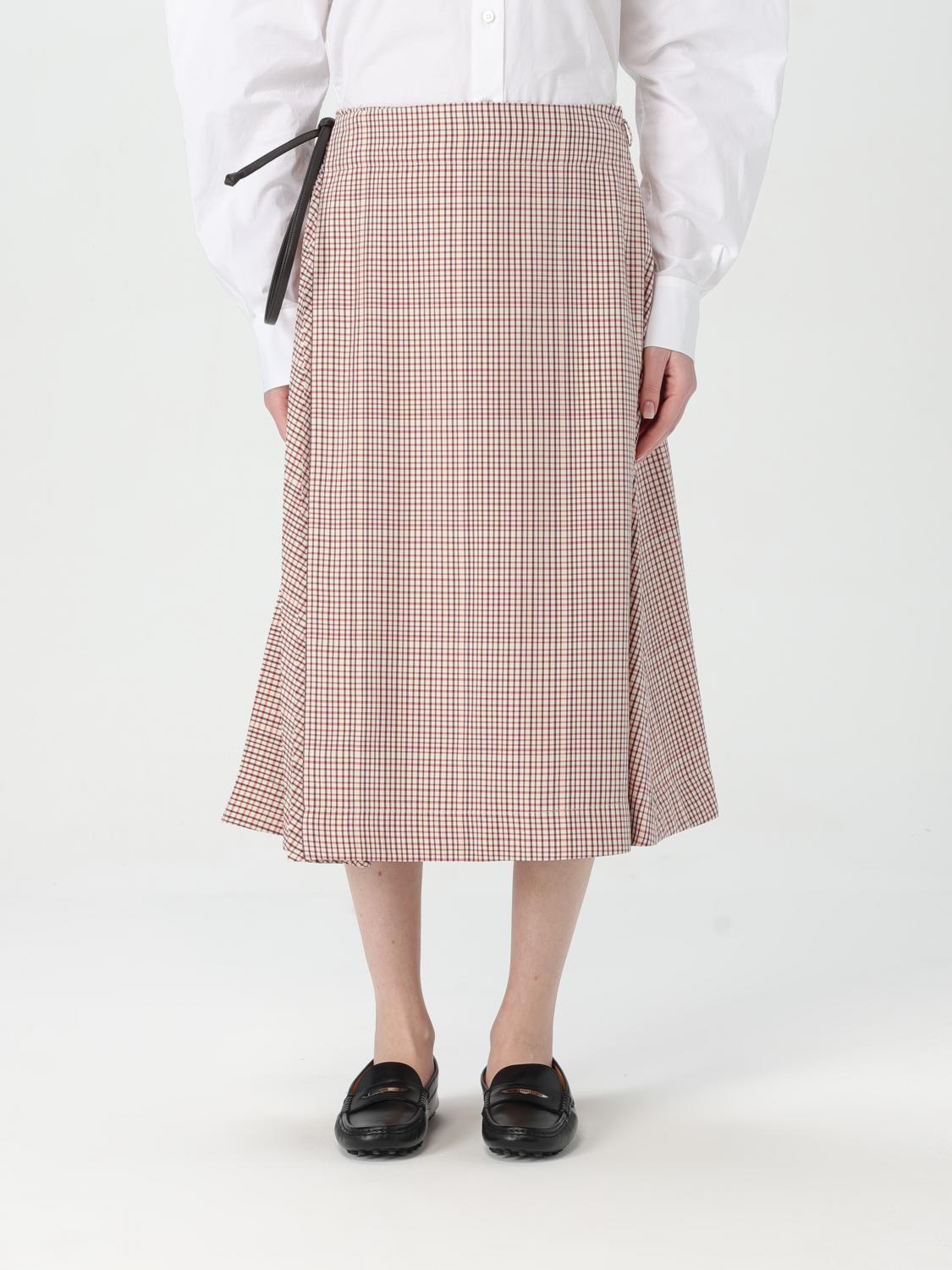 Bottega Veneta Check Tech Viscose Midi Skirt Clothing In Perle