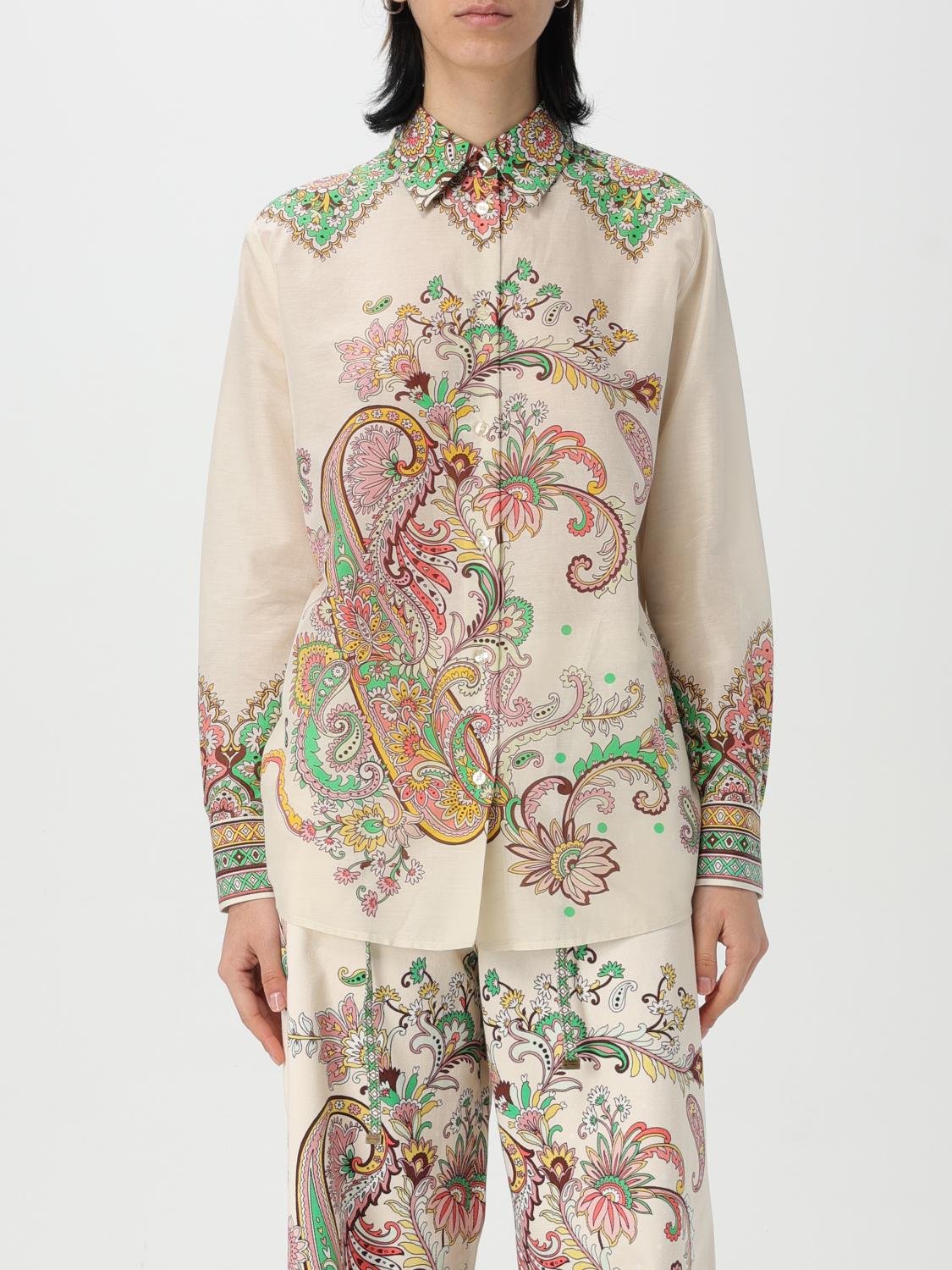 Etro Multicolor Shirt With Classic Collar And All-over Paisley Print In Cotton And Silk Woman In White