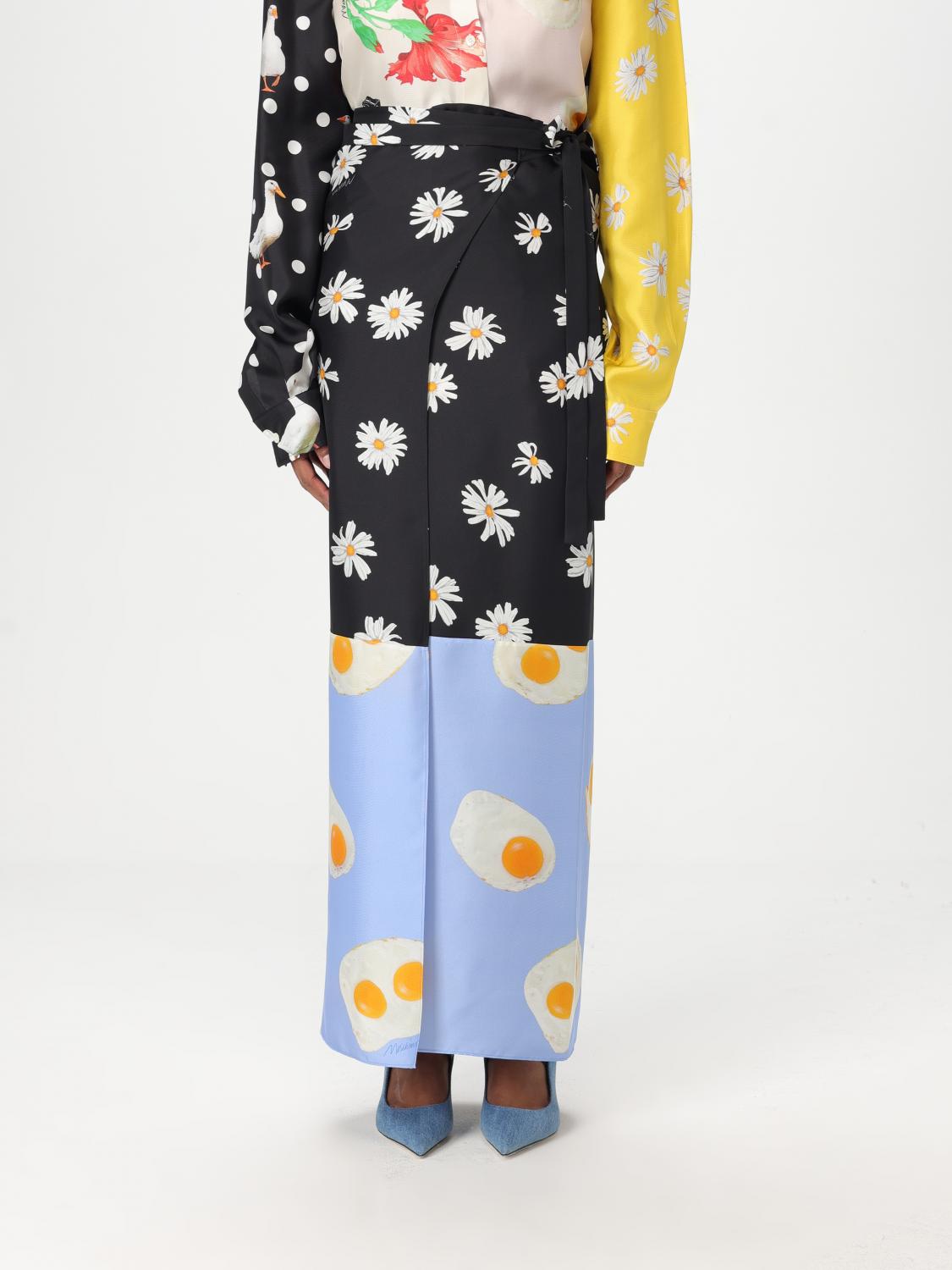 Moschino Long Wrap Skirt With Floral And Egg Print In Multicolor