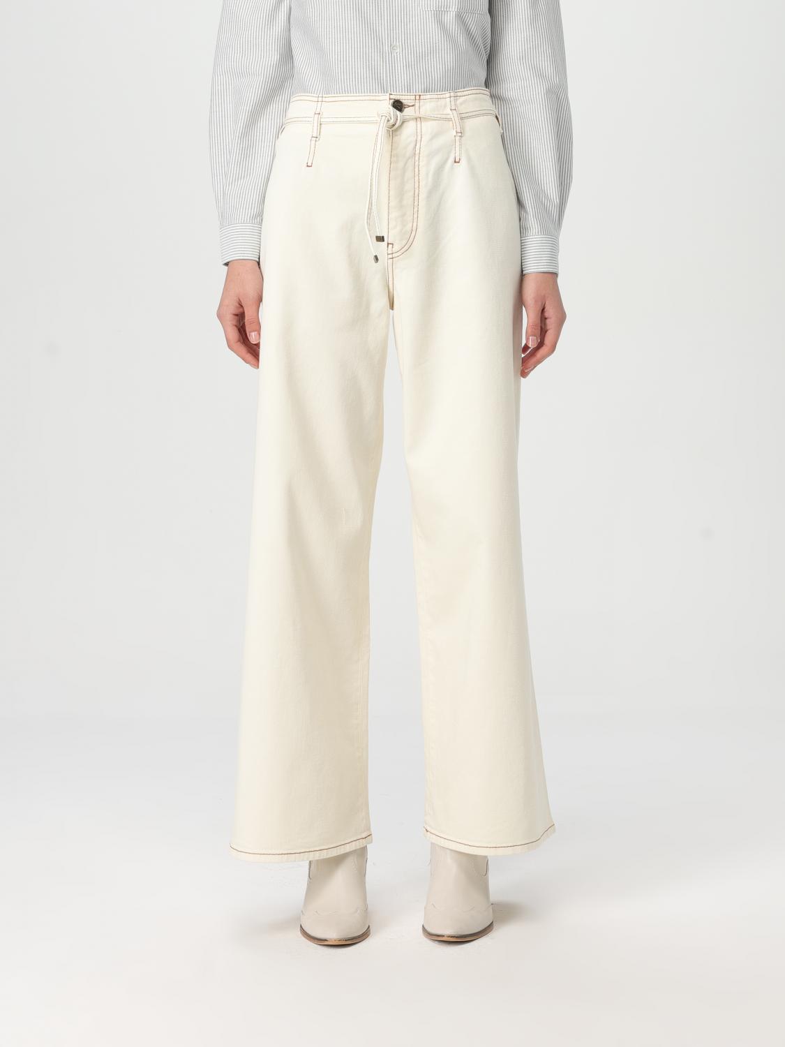 Etro Ivory Cotton Palazzo Pants With High Waist In Yellow Cream