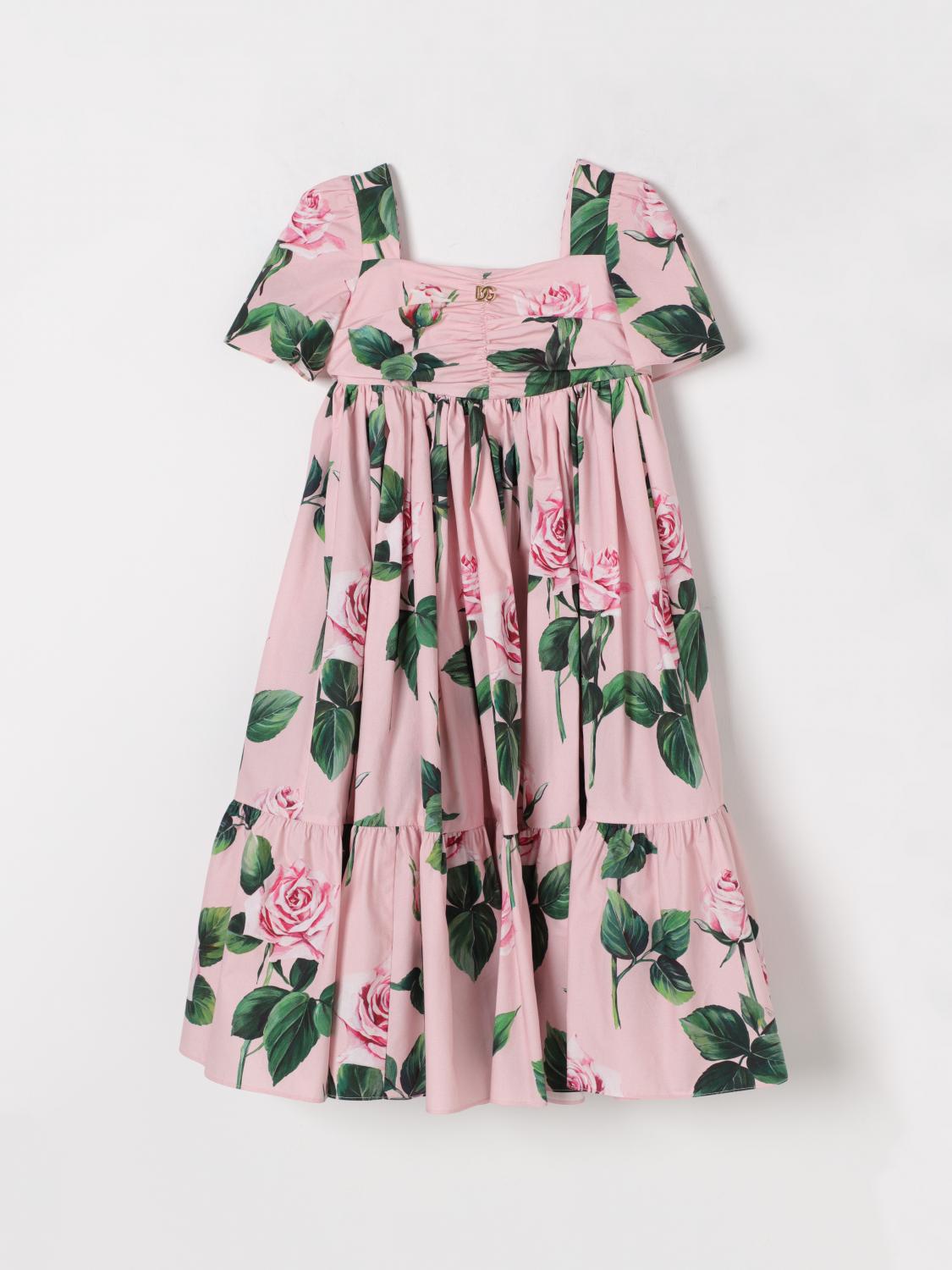 Dolce & Gabbana Floral Cotton Poplin Dress In Pink
