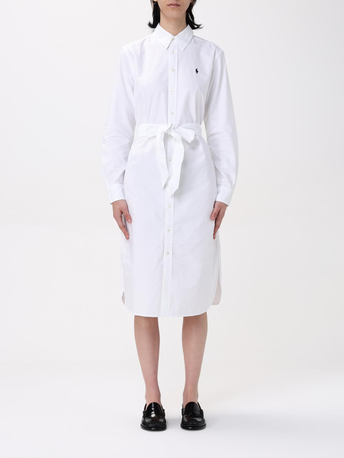 Polo Ralph Lauren Belted Cotton Oxford Shirtdress In White