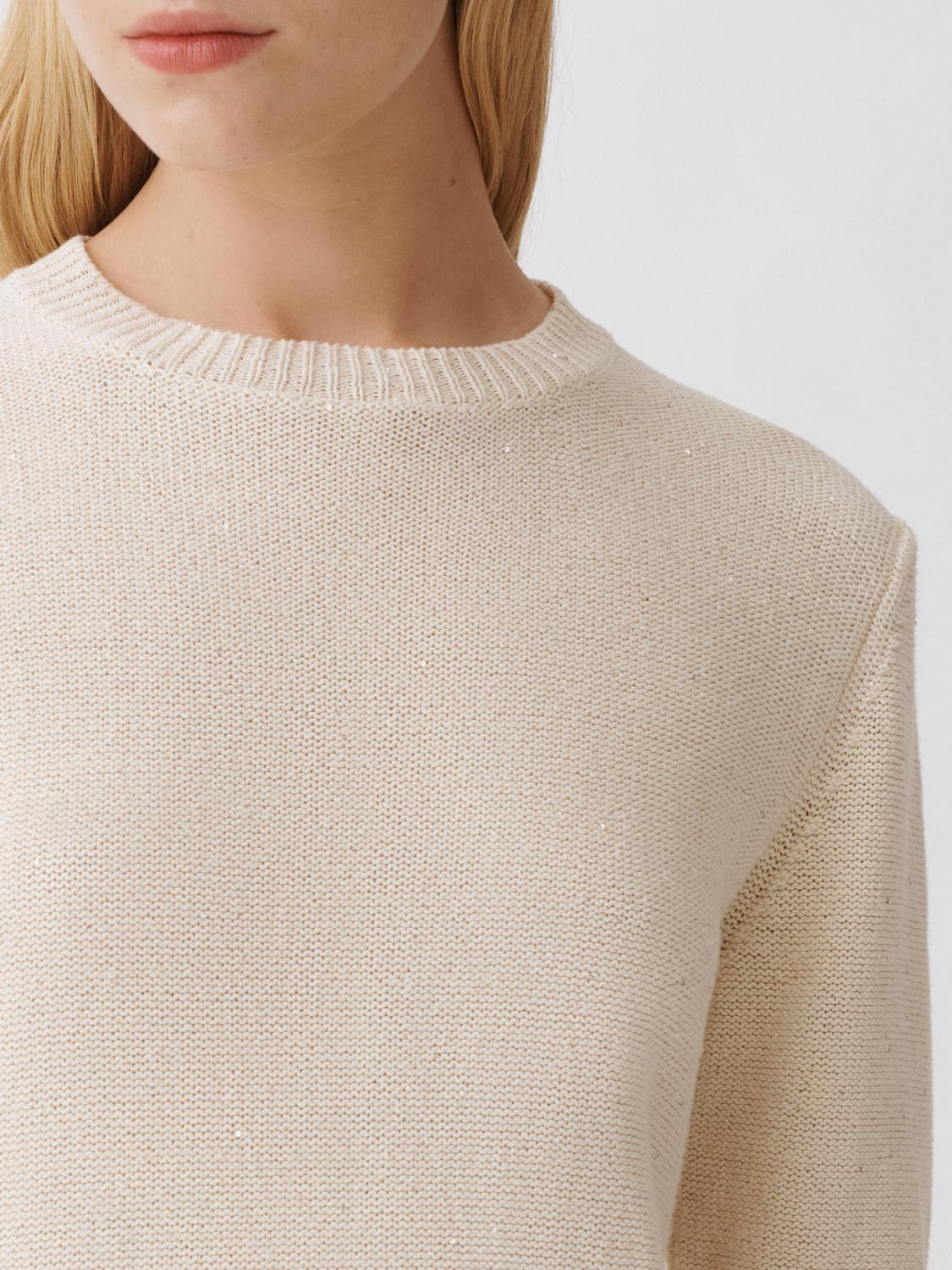 Fabiana Filippi Luxurious Ribbed Sweatshirt With Three-quarter Sleeves And Elegant Side Slits In White