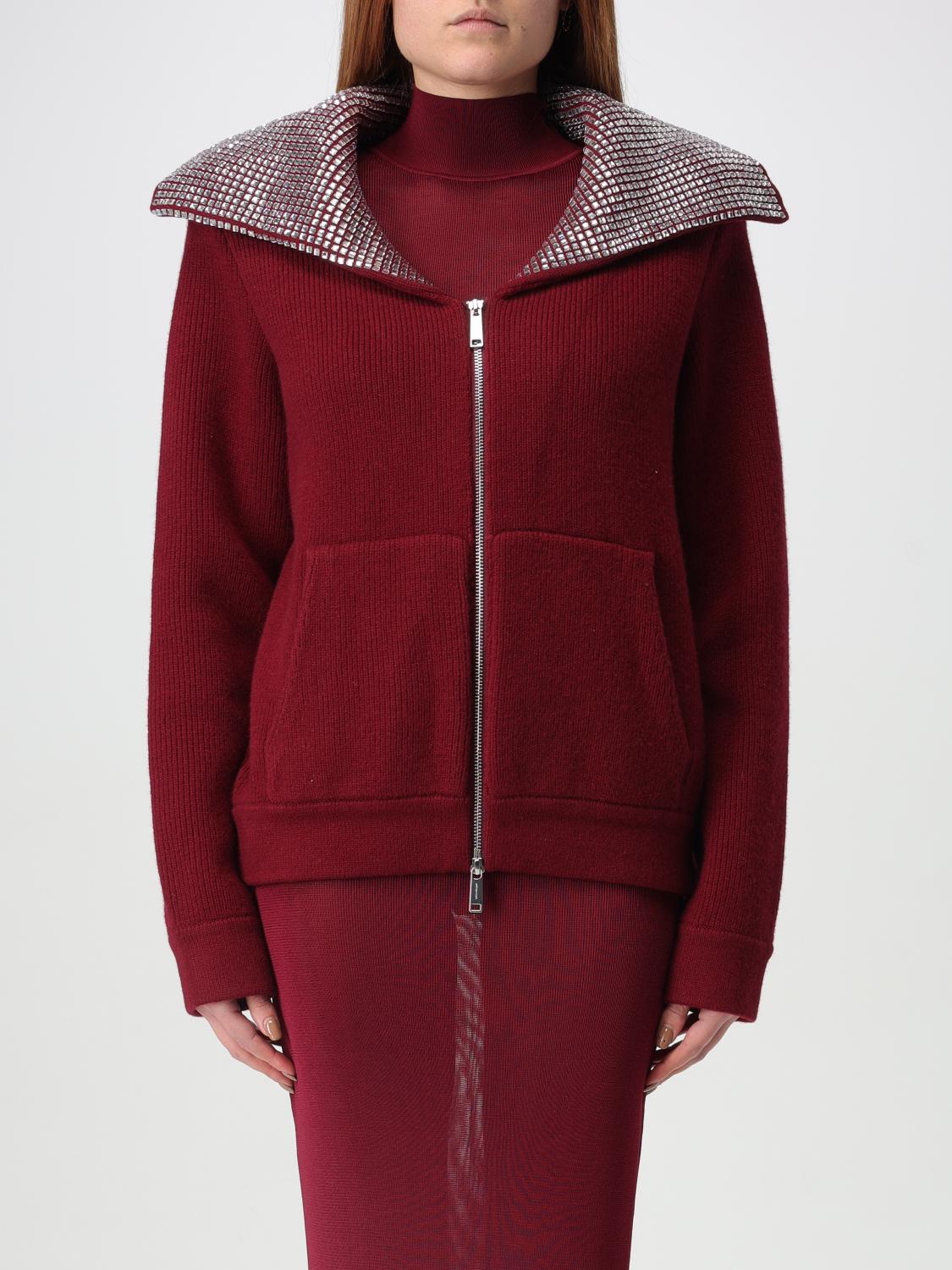 Self-portrait Burgundy Diamante Collar Knit Jacket Burgundy In Burgundy