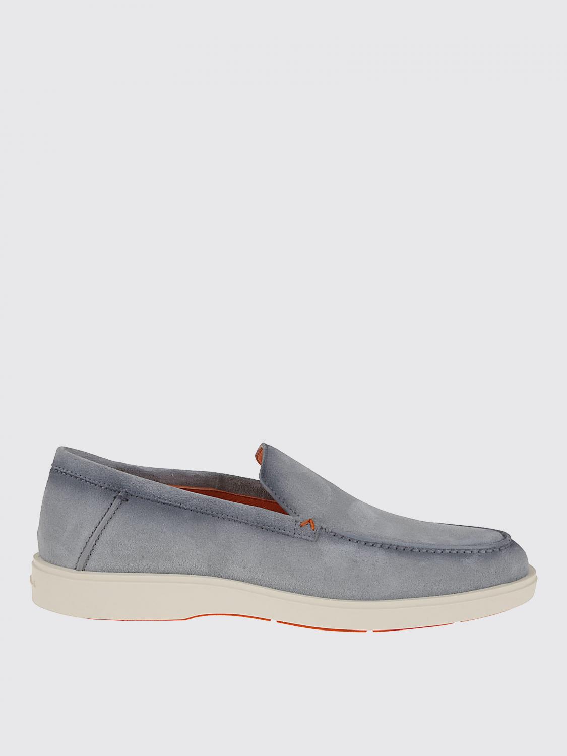 Santoni Blue Leather Slip-on Loafers With Contrasting Sole In Blue