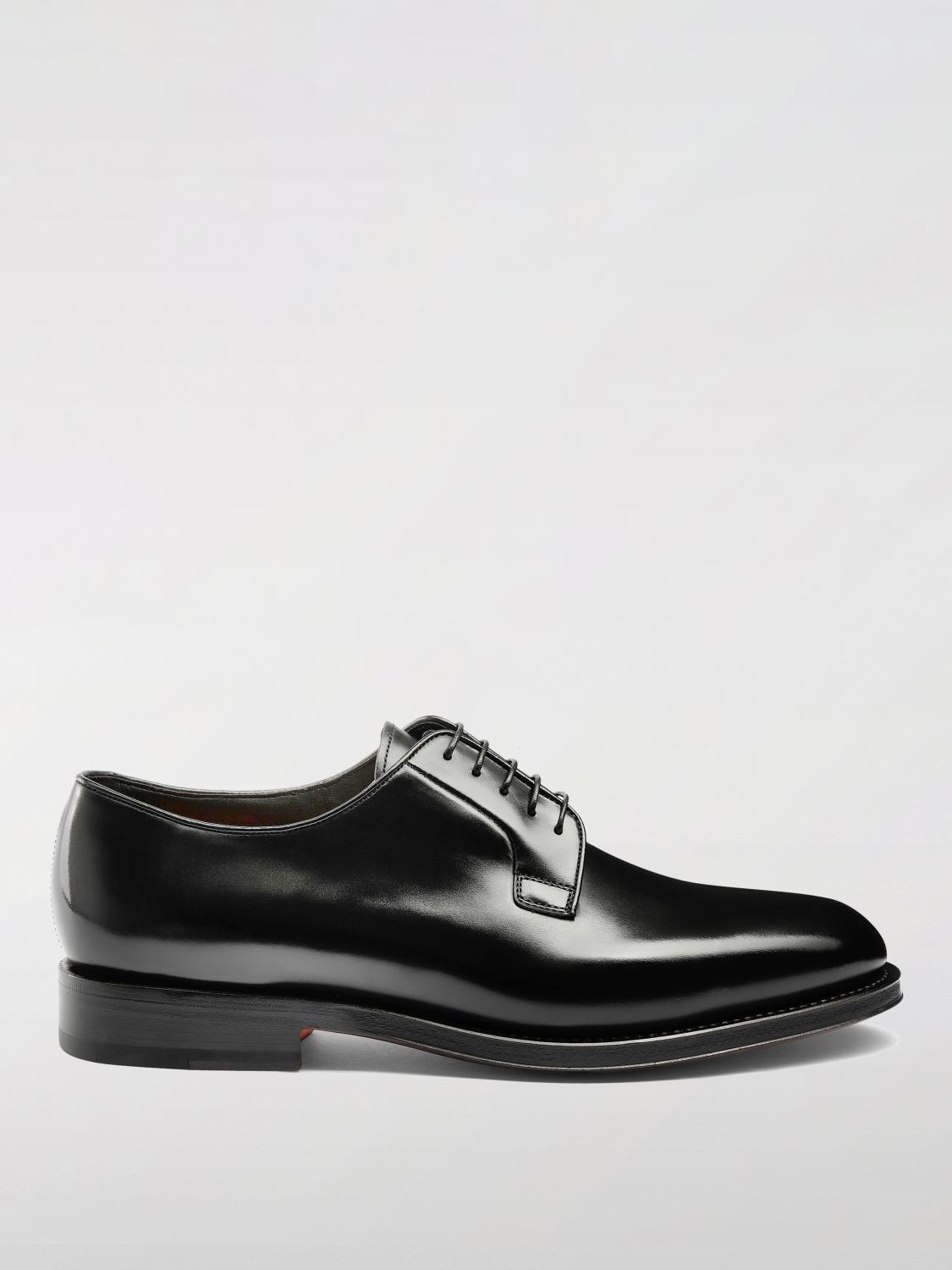 Santoni Man Lace-up Shoes Black Size 9 Leather In Schwarz
