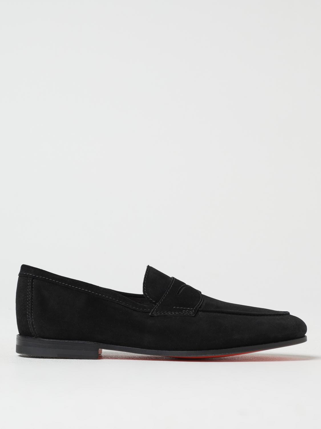 Santoni Man Loafers Midnight Blue Size 7.5 Leather In Schwarz