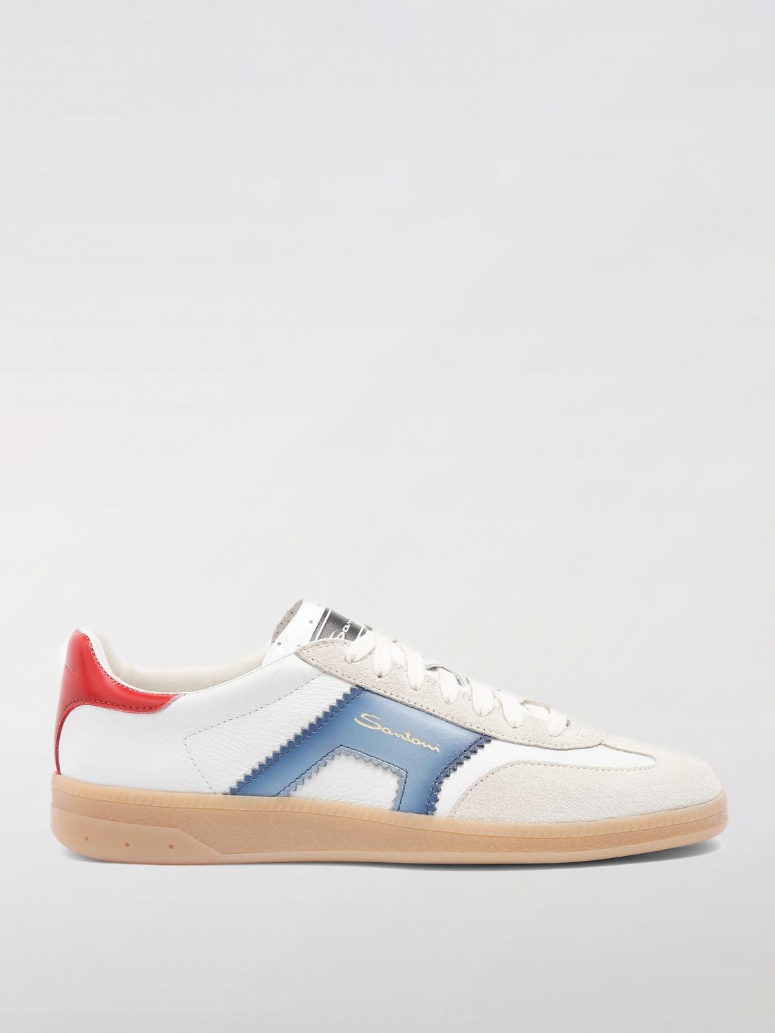 Santoni Dba Mixed Leather Low-top Sneakers In Blue