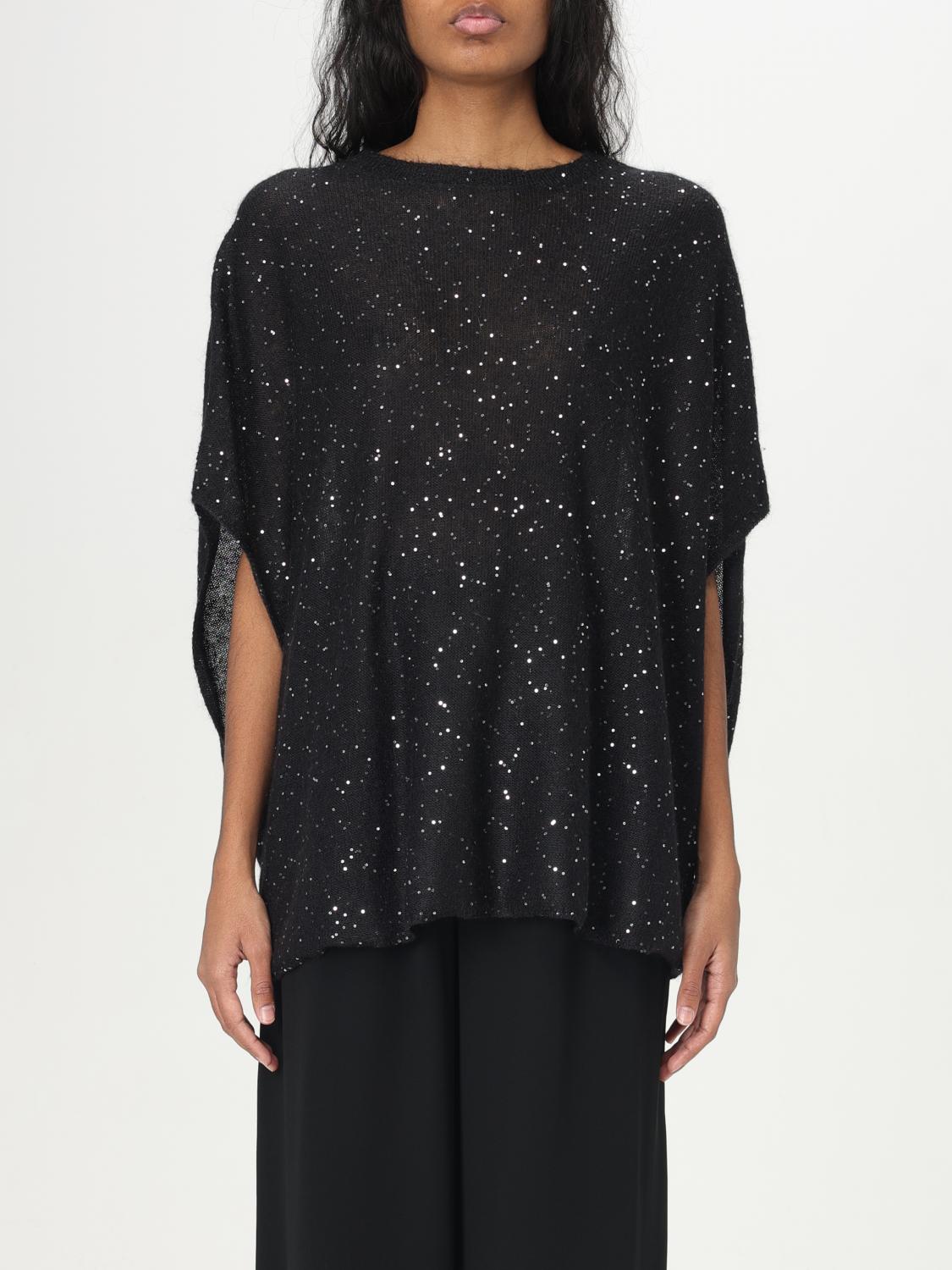 Fabiana Filippi Sequin Soft Mohair Crew Neck Cape In Schwarz