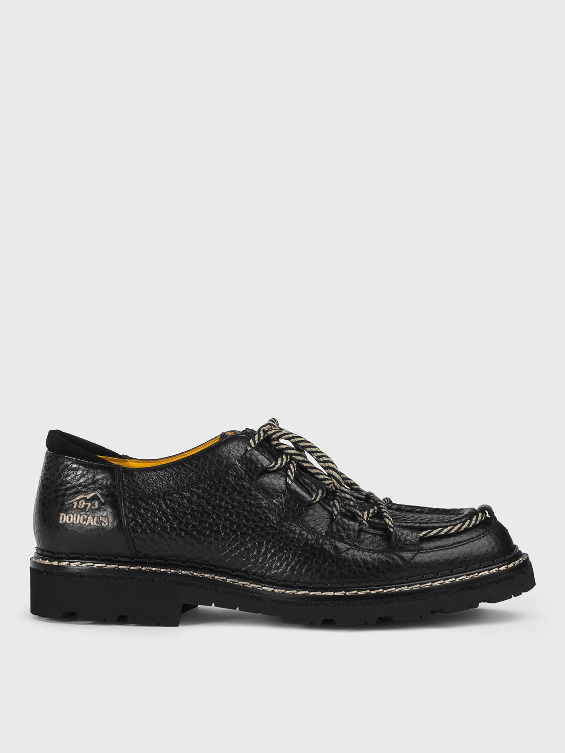 Doucal's Lace-up Shoe In Black Grained Leather In Schwarz