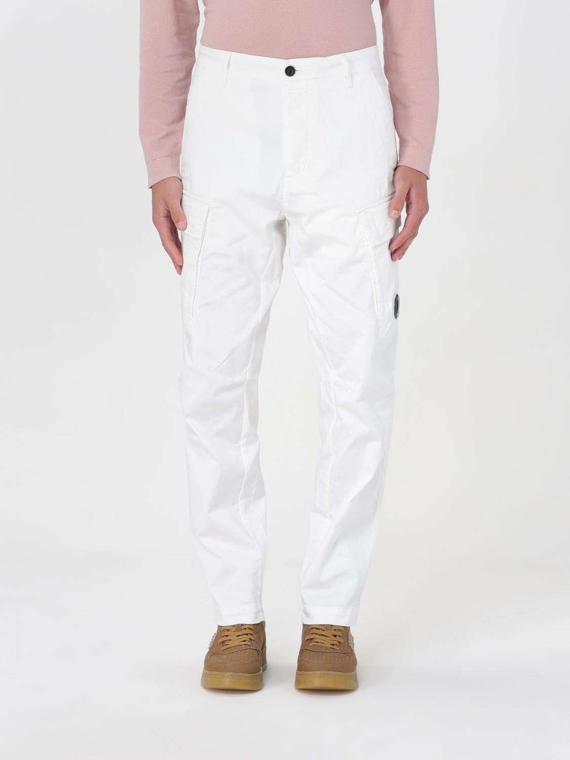 C.p. Company White Cargo Pants With Lens Motif On The Leg In Cotton Man In White