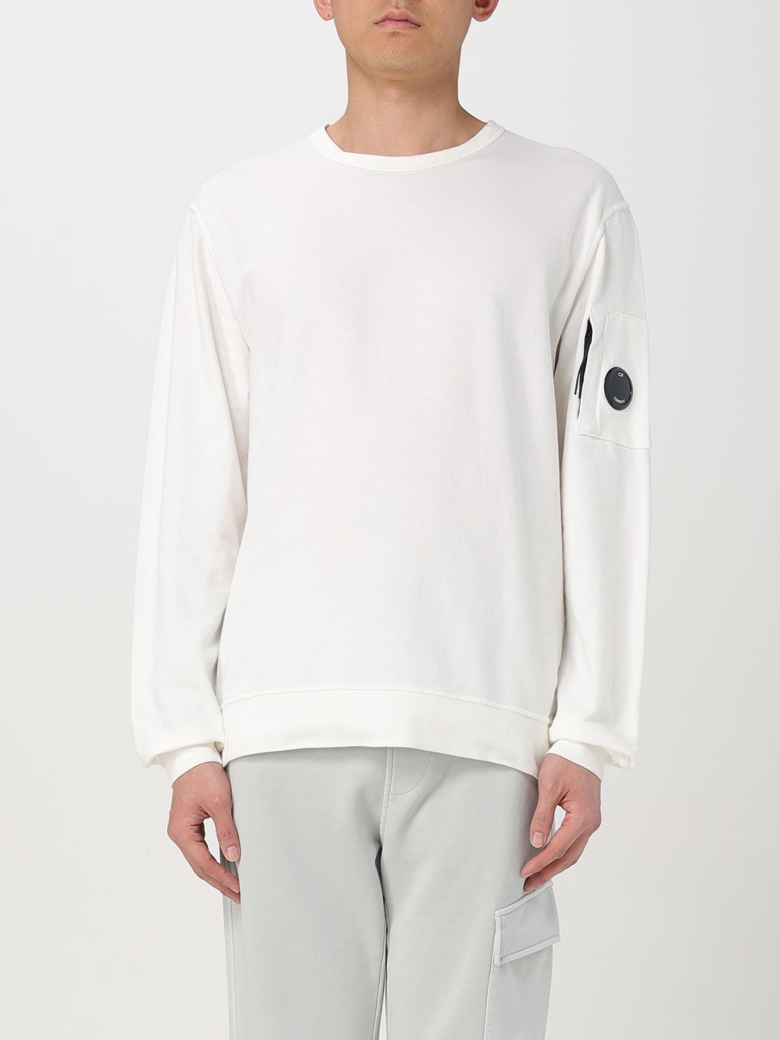C.p. Company Diagonal Raised Fleece Crewneck Lens Sweatshirt In White