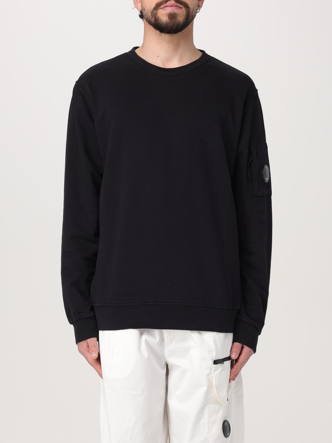 C.p. Company Crewneck Sweatshirt In Cotton Diagonal Raised Fleece Lens In Black