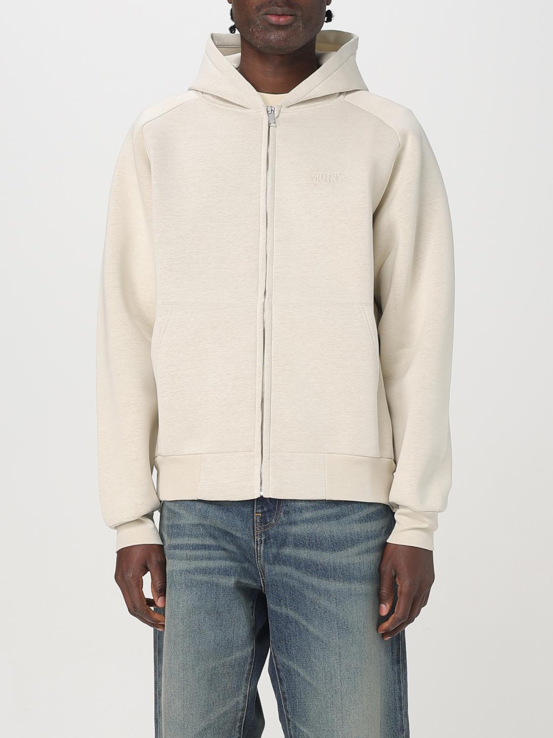 Autry Hooded Kangaroo Ribbed Jackets In Cream