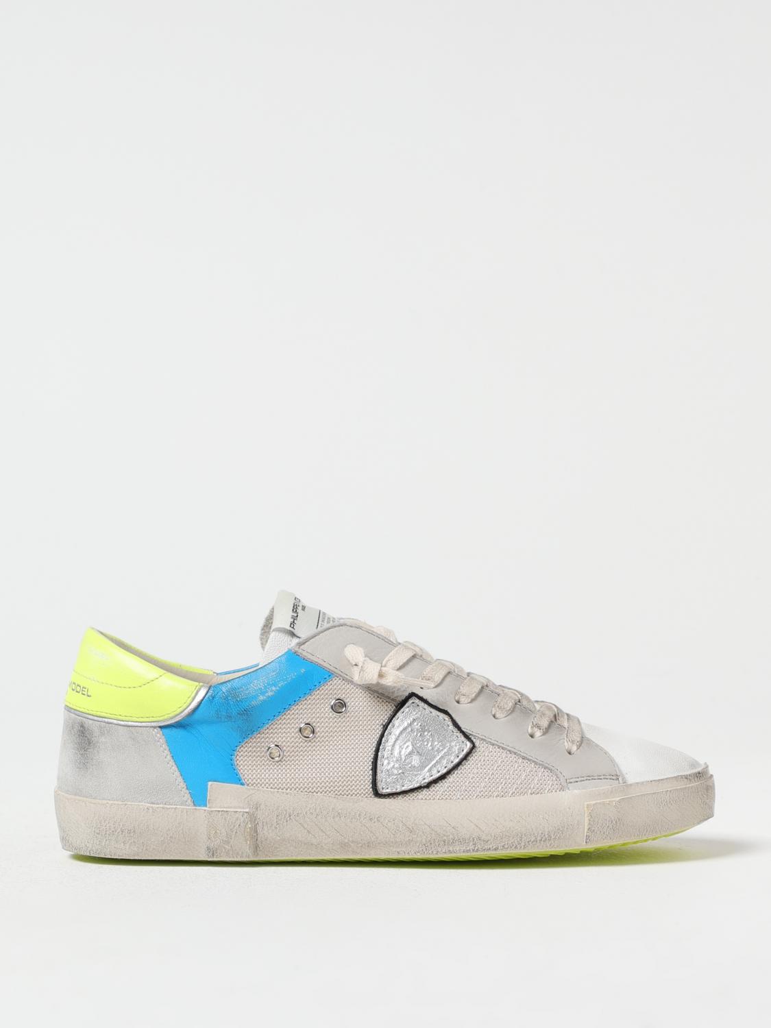Philippe Model Sneakers Prsx In Fabric And Leather Color White And Fluorescent Yellow In Gray
