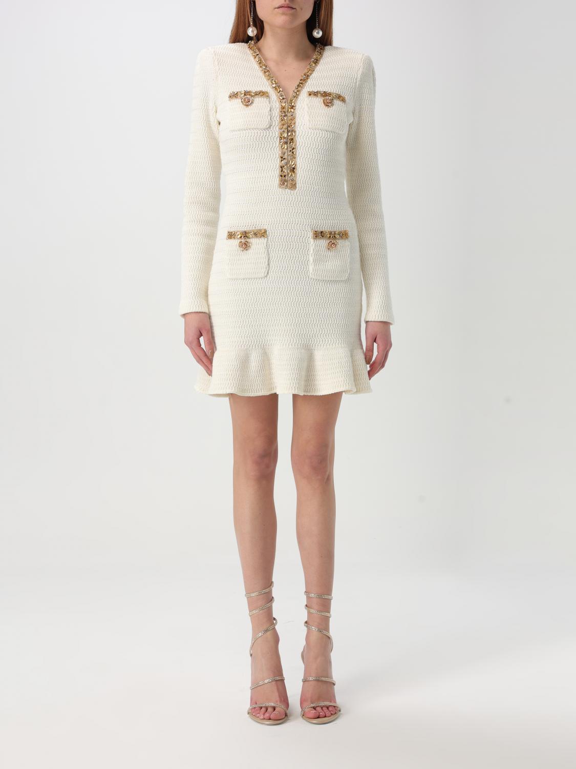 Self-portrait Cream Knit Lurex Trim Mini Dress In Beige