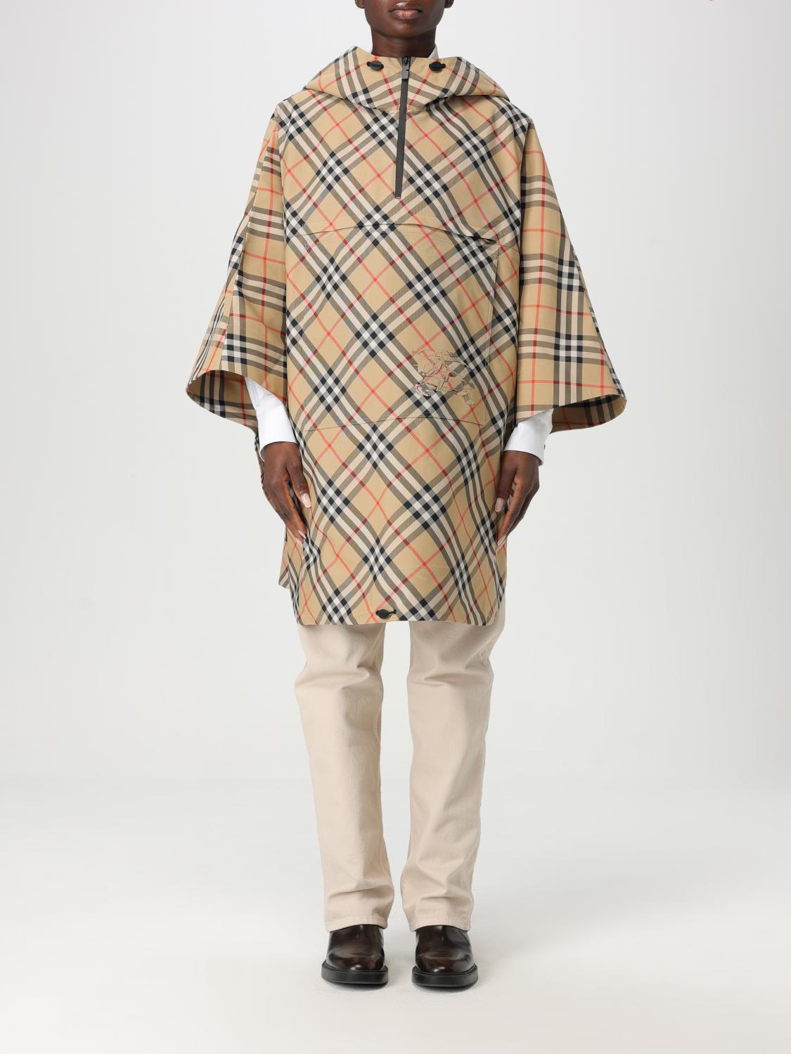 Burberry Check Hooded Cape In Sand