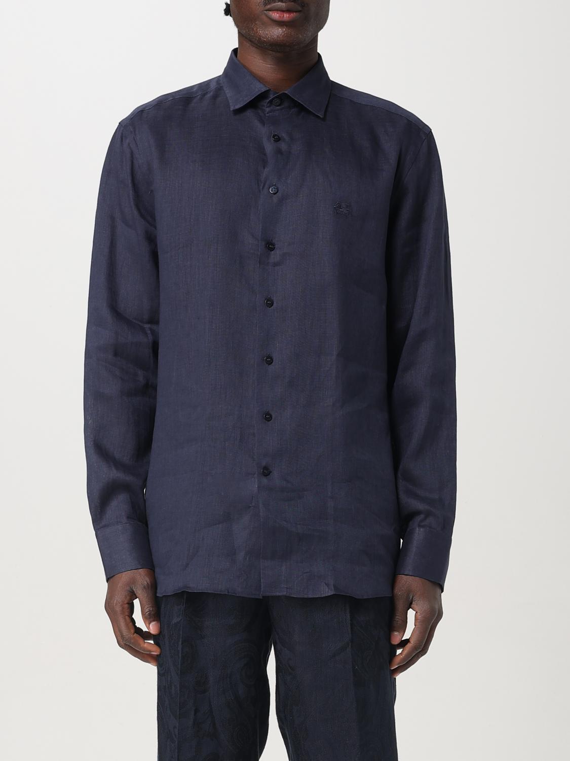 Etro Button-down Collar Cotton Shirt In Navy