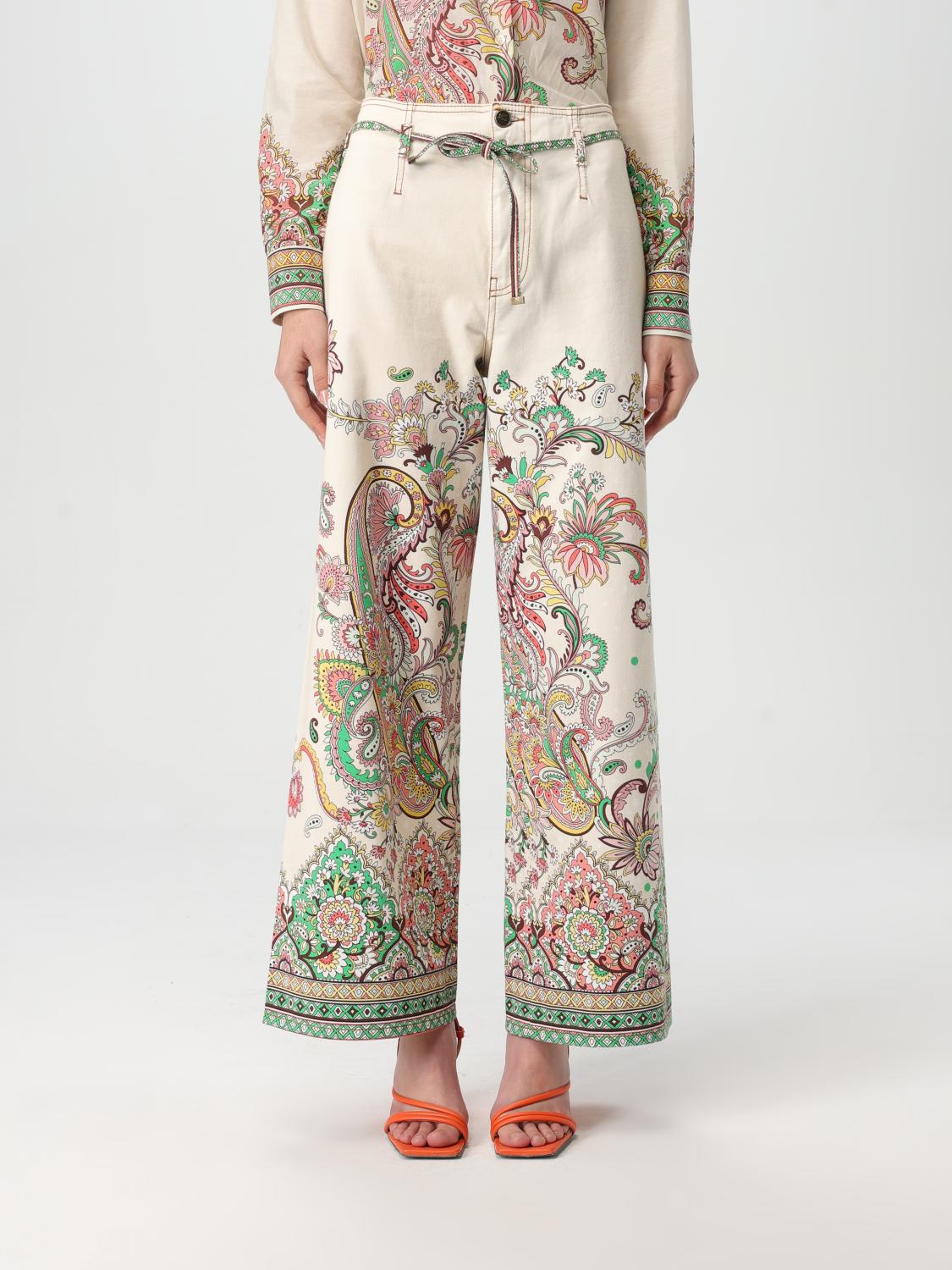 Etro Wide-leg Jeans With Intricate Floral Pattern In White