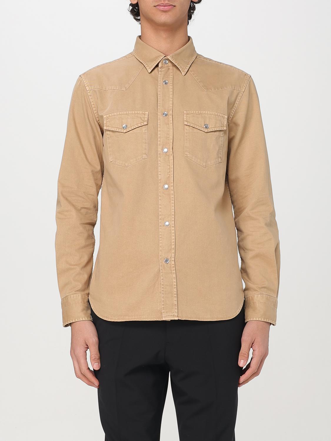 Tom Ford Cotton Shirt With Pockets And Stitching In Beige