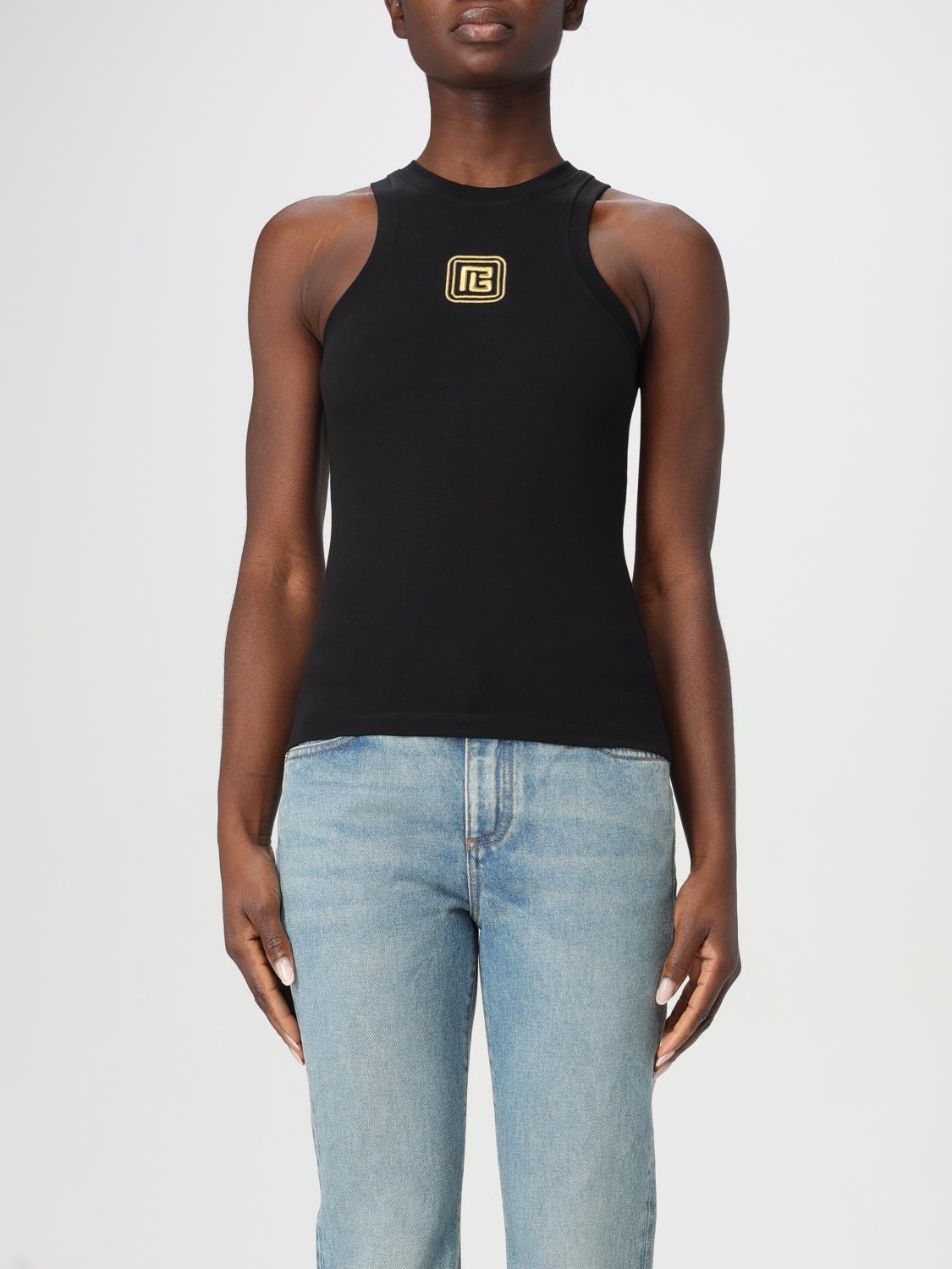 Balmain Sleeveless Top With Pb In Black