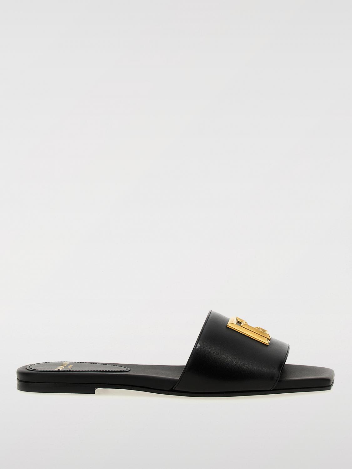 Balmain Dafne Logo-plaque Leather Slides In Black