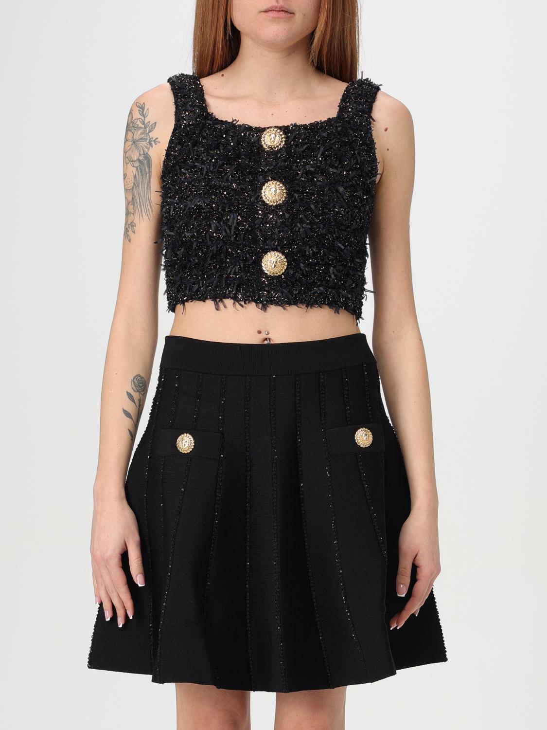 Balmain Women Tweed Cropped Top In Black