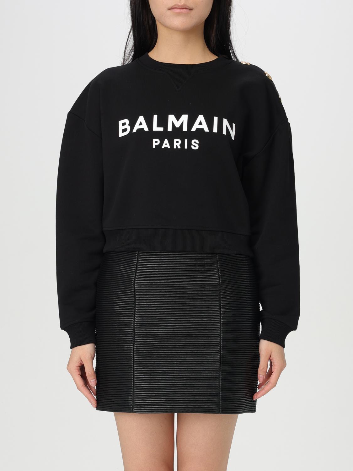 Balmain Women Logo Organic Cotton Cropped Sweatshirt In White
