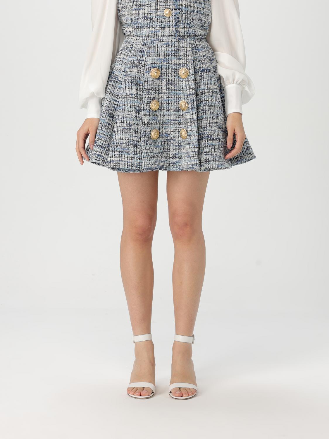 Balmain Space-dyed Cotton-blend Miniskirt In Blue